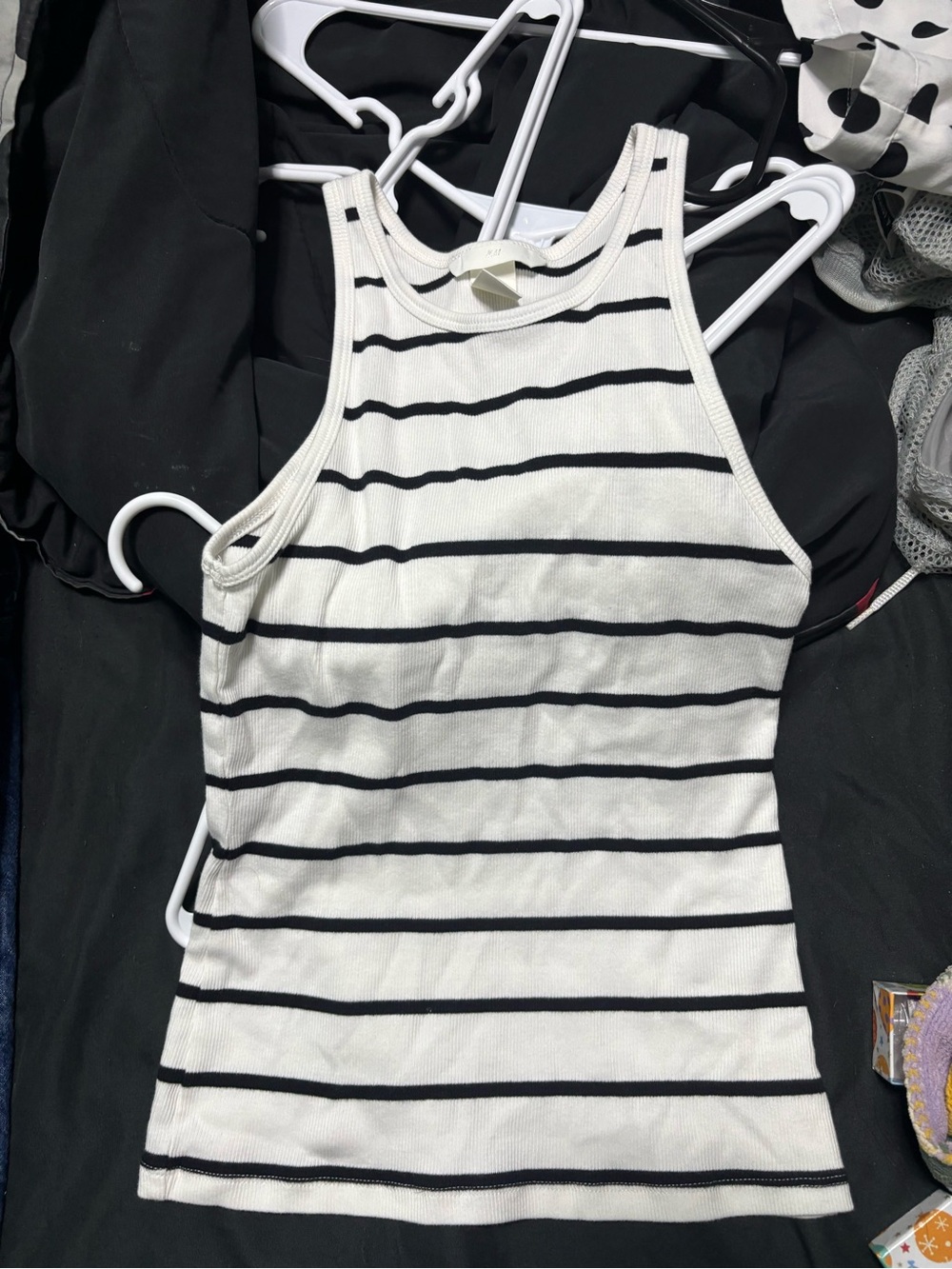 H&M White Tank Top with Black Stripes
